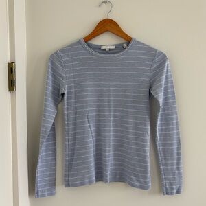 Vince Light Blue and White Striped Crewneck Long Sleeve Tee Cotton Blend Small
